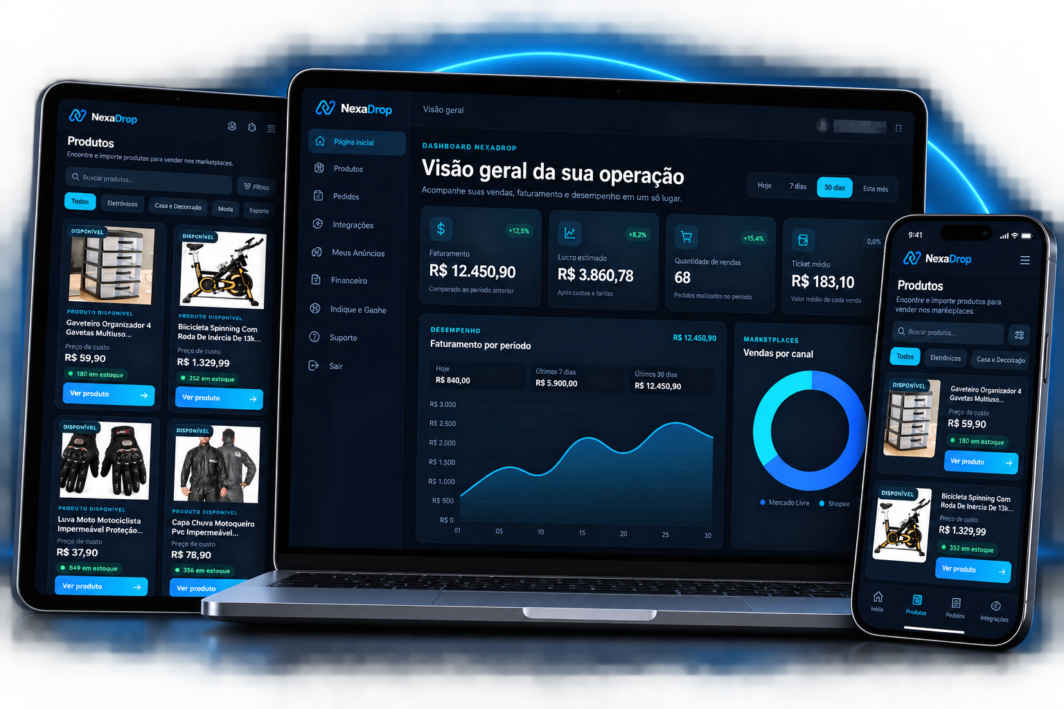 NexaDrop no computador, tablet e celular